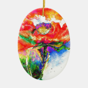 Elegant red floral watercolor painting ceramic ornament