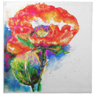 Elegant red floral watercolor painting cloth napkin