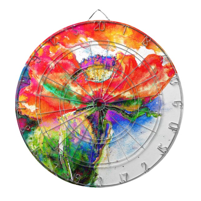 Elegant red floral watercolor painting dartboard (Front)