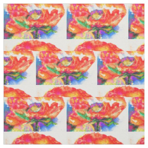 Elegant red floral watercolor painting fabric