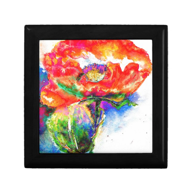 Elegant red floral watercolor painting keepsake box (Front)