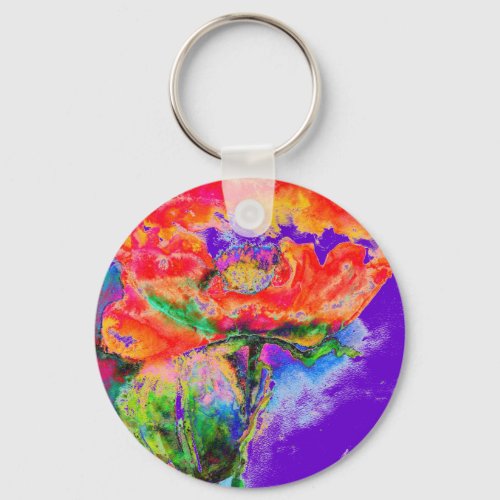 Elegant red floral watercolor painting keychain