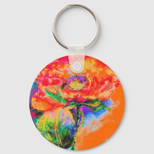 Elegant red floral watercolor painting keychain