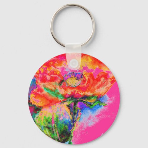 Elegant red floral watercolor painting keychain