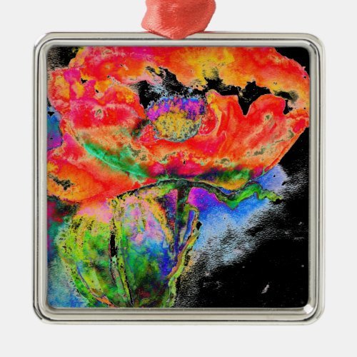 Elegant red floral watercolor painting metal ornament