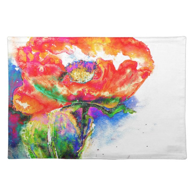 Elegant red floral watercolor painting placemat (Front)
