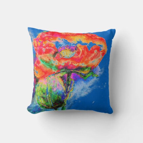 Elegant red floral watercolor painting throw pillow