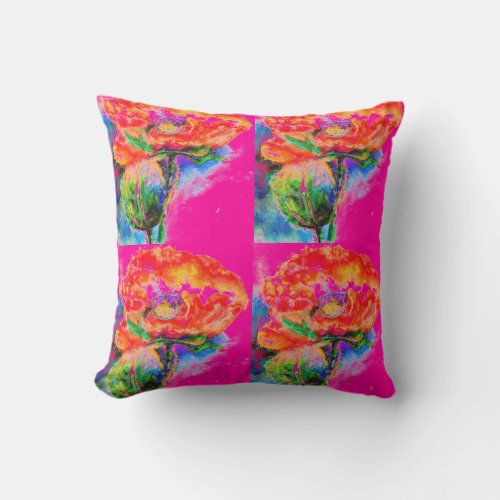 Elegant red floral watercolor painting throw pillow