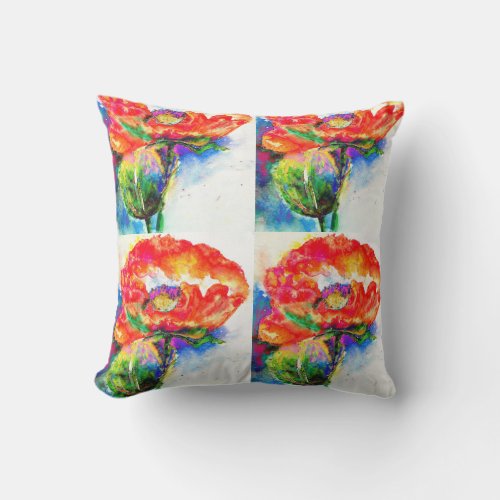 Elegant red floral watercolor painting throw pillow