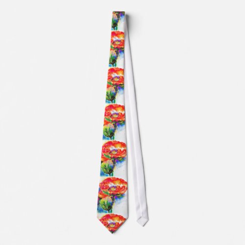 Elegant red floral watercolor painting tie