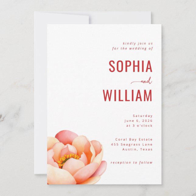 Elegant Red Floral Wedding Invitation (Front)