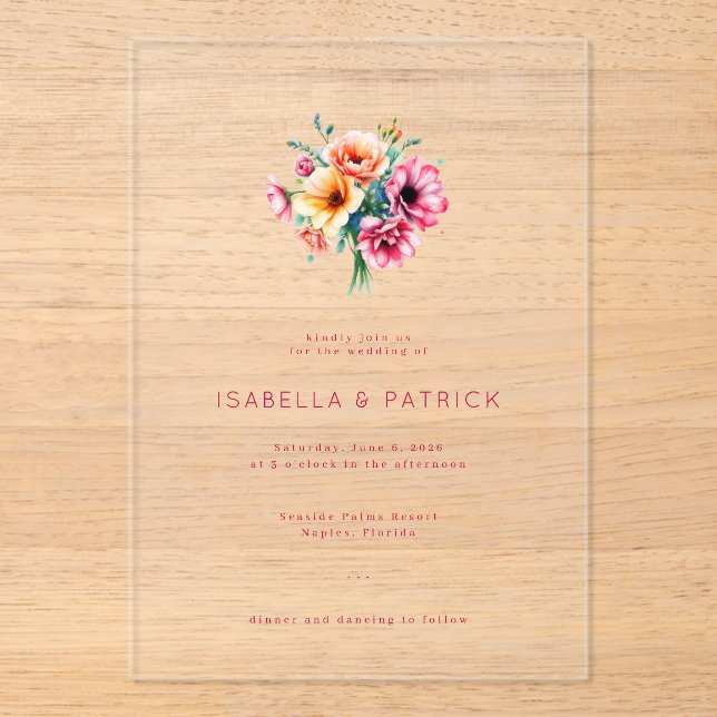 Elegant Red Floral Wedding Invitation (Front)