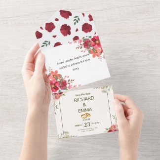 Elegant Red Floral Wedding Invitation Card