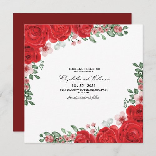Elegant Red Floral Wedding Save The Date  Invitati Invitation