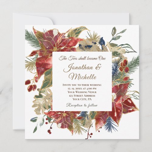 Elegant Red Floral Winter Christian Wedding Invitation