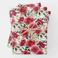 Beautiful Red White Floral Wrapping Paper Sheets | Zazzle