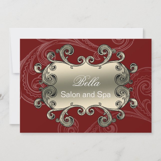 elegant red flourish Business Thank You Cards (Front)