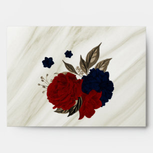 elegant red flower navy blue wedding envelope