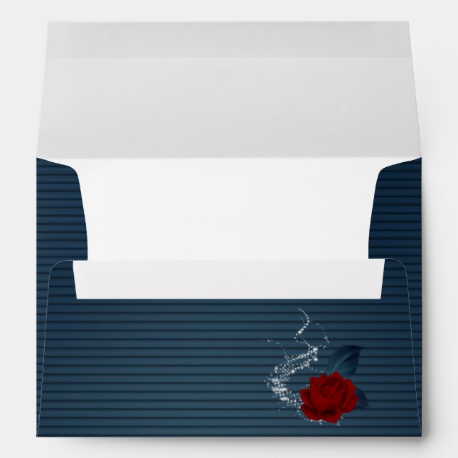 elegant red flower navy blue wedding envelope (Back (Bottom))