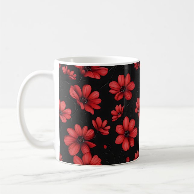 Elegant Red Flower Pattern Coffee Mug (Left)