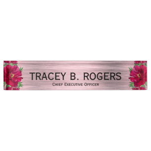 Elegant Red Flower Pink Chief Financial Officer De Desk Name Plate