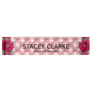 Elegant Red Flower Pink Executive Manager Desk Name Plate