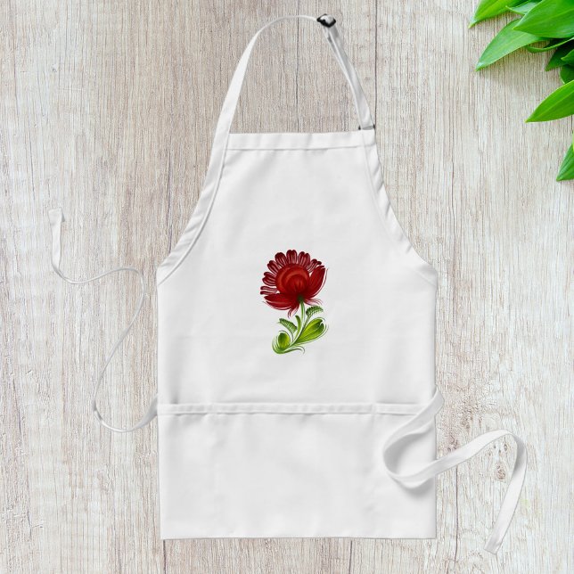 Elegant Red Flower Watercolor Adult Apron (Creator Uploaded)