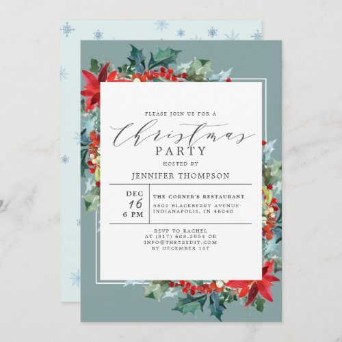 Elegant Red Flower with Greenery Christmas Party Invitation