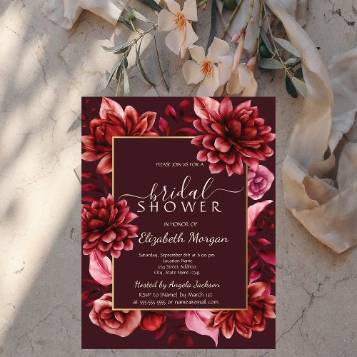 Elegant Red Flowers Frame Bridal Shower  Invitation