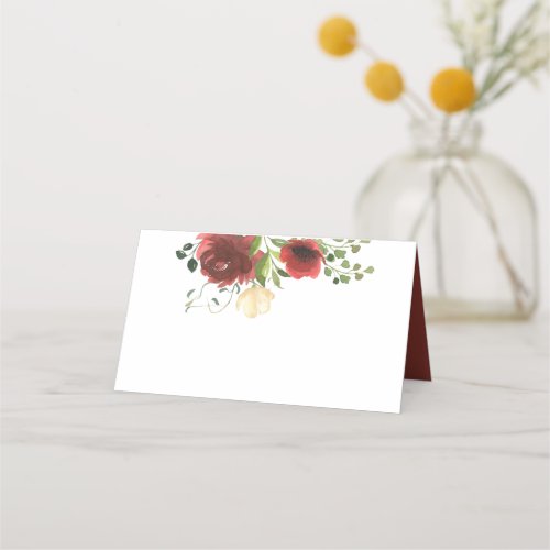 Elegant Red Flowers Greenery Floral Watercolor Place Card