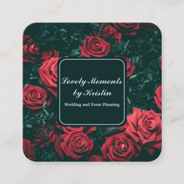 Elegant red flowers shop square business card (Front)