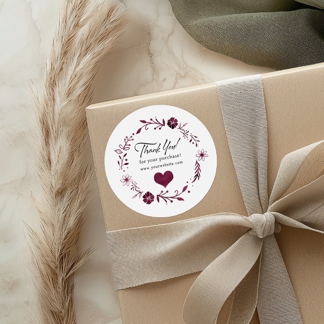 Elegant Red Foil Floral Wreath Heart Thank You Classic Round Sticker (Creator Uploaded)