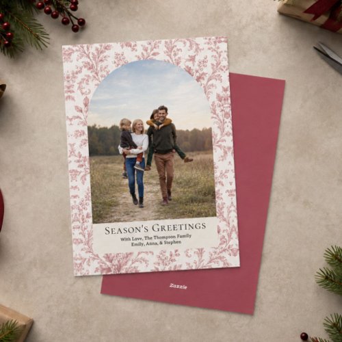 Elegant Red Foliage Arch Photo Christmas Holiday Card