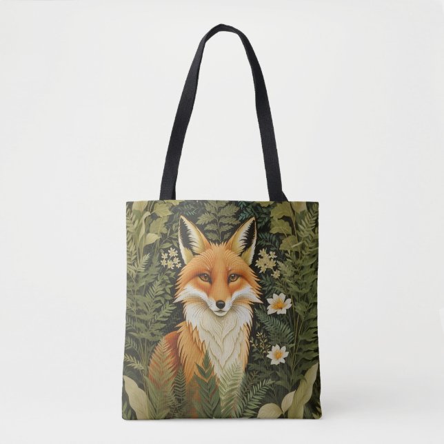 Elegant Red Fox And Green Foliage Tote Bag (Front)