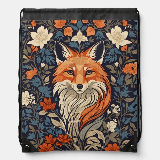 Elegant Red Fox Face Woodland Wildlife Drawstring Bag (Front)