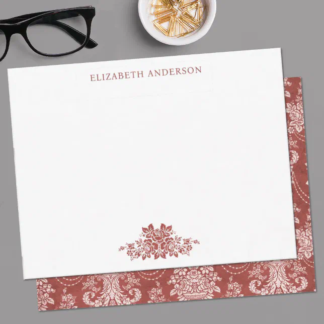 Elegant Red French Vintage Toile Flat Note Card | Zazzle