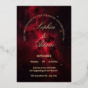 Elegant Red Galaxy Wedding Invitation Foil Invitation