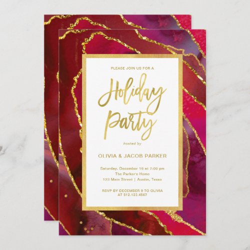 Elegant Red Geode  Holiday Party Invitation