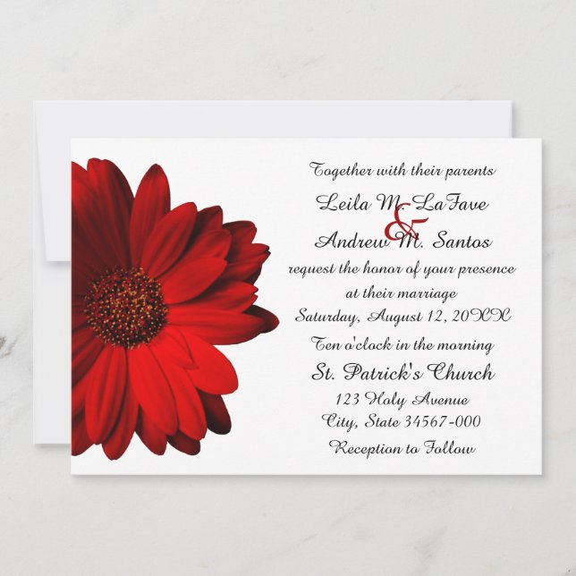 Elegant Red Gerbera Daisy Wedding Invitation (Front)