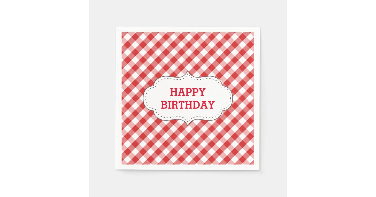 Elegant Red Gingham Pattern Personalized Birthday Paper Napkins Zazzle