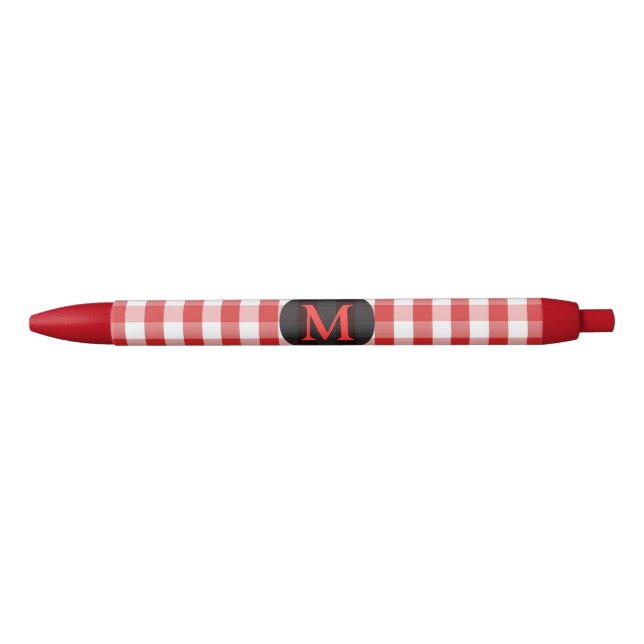 Elegant Red Gingham Pattern Personalized Monogram Pen (Front)