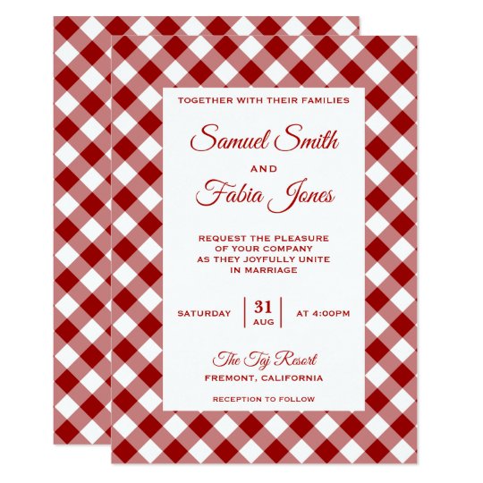 Elegant Red Gingham Pattern Wedding Invitation | Zazzle.com