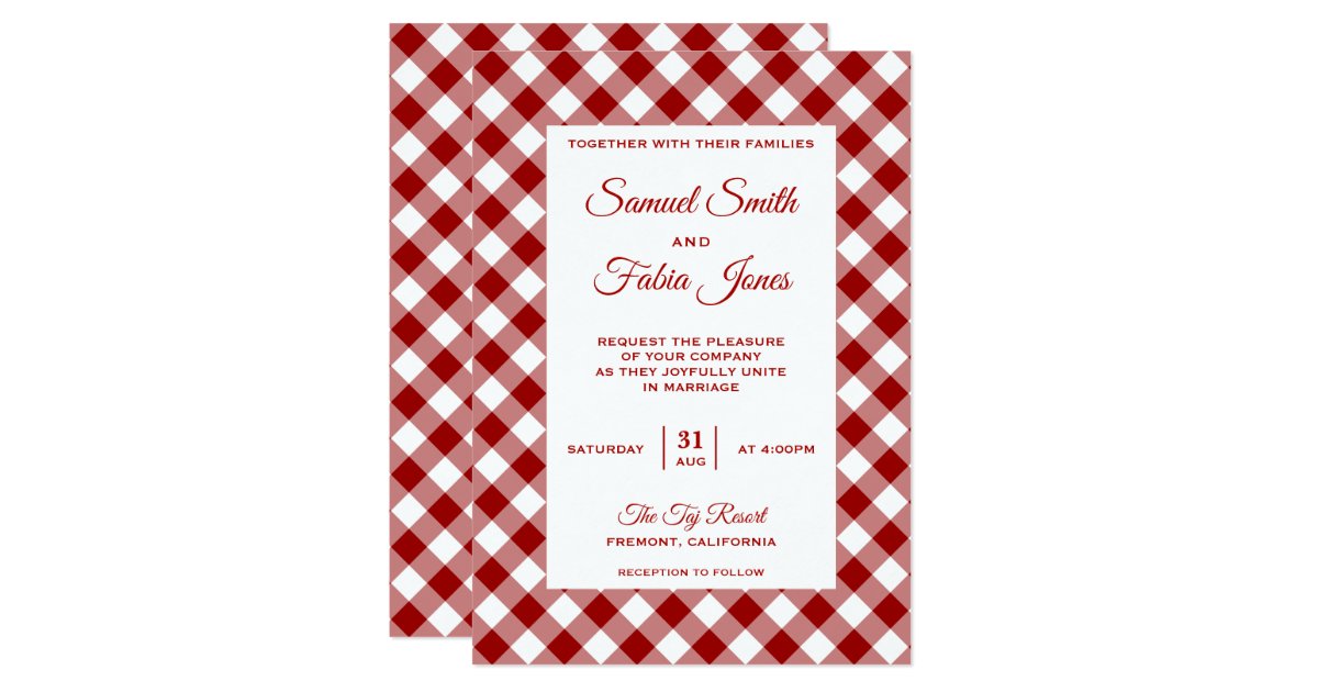 Elegant Red Gingham Pattern Wedding Invitation | Zazzle.com