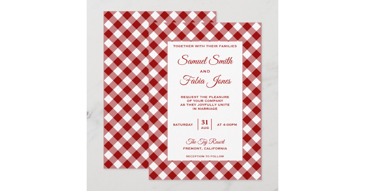 Elegant Red Gingham Pattern Wedding Invitation | Zazzle.com