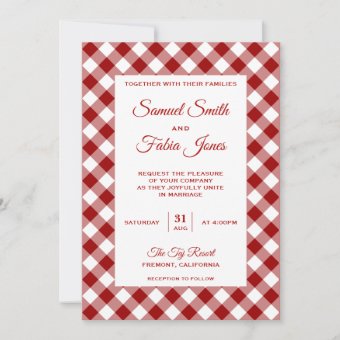Elegant Red Gingham Pattern Wedding Invitation | Zazzle