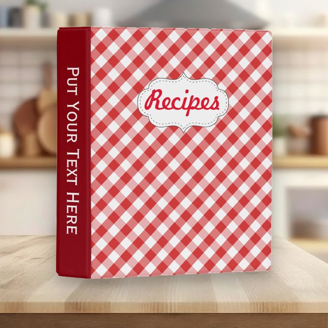 Elegant Red Gingham Personalized Recipe Mini Binder (Creator Uploaded)
