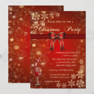 Elegant Red Glass, Bow Corporate  Christmas Party Invitation