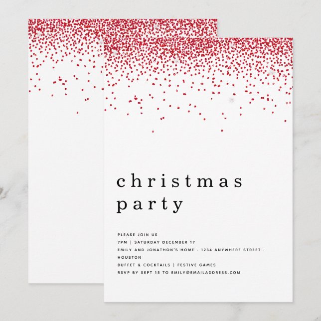 Elegant Red Glitter Christmas Party Invitation (Front/Back)