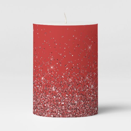 Elegant Red Glitter Christmas Pillar Candle