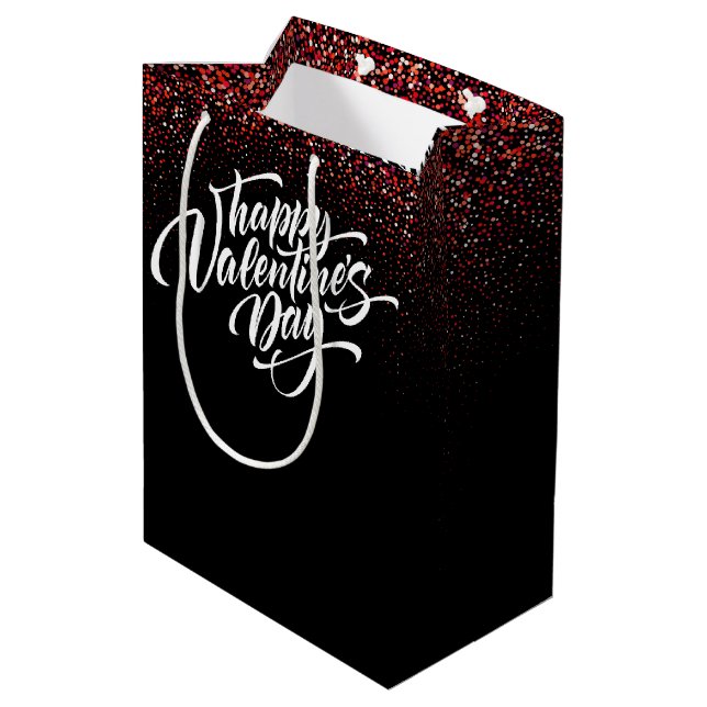 Elegant Red Glitter Fade Happy Valentine’s Day Medium Gift Bag (Back Angled)